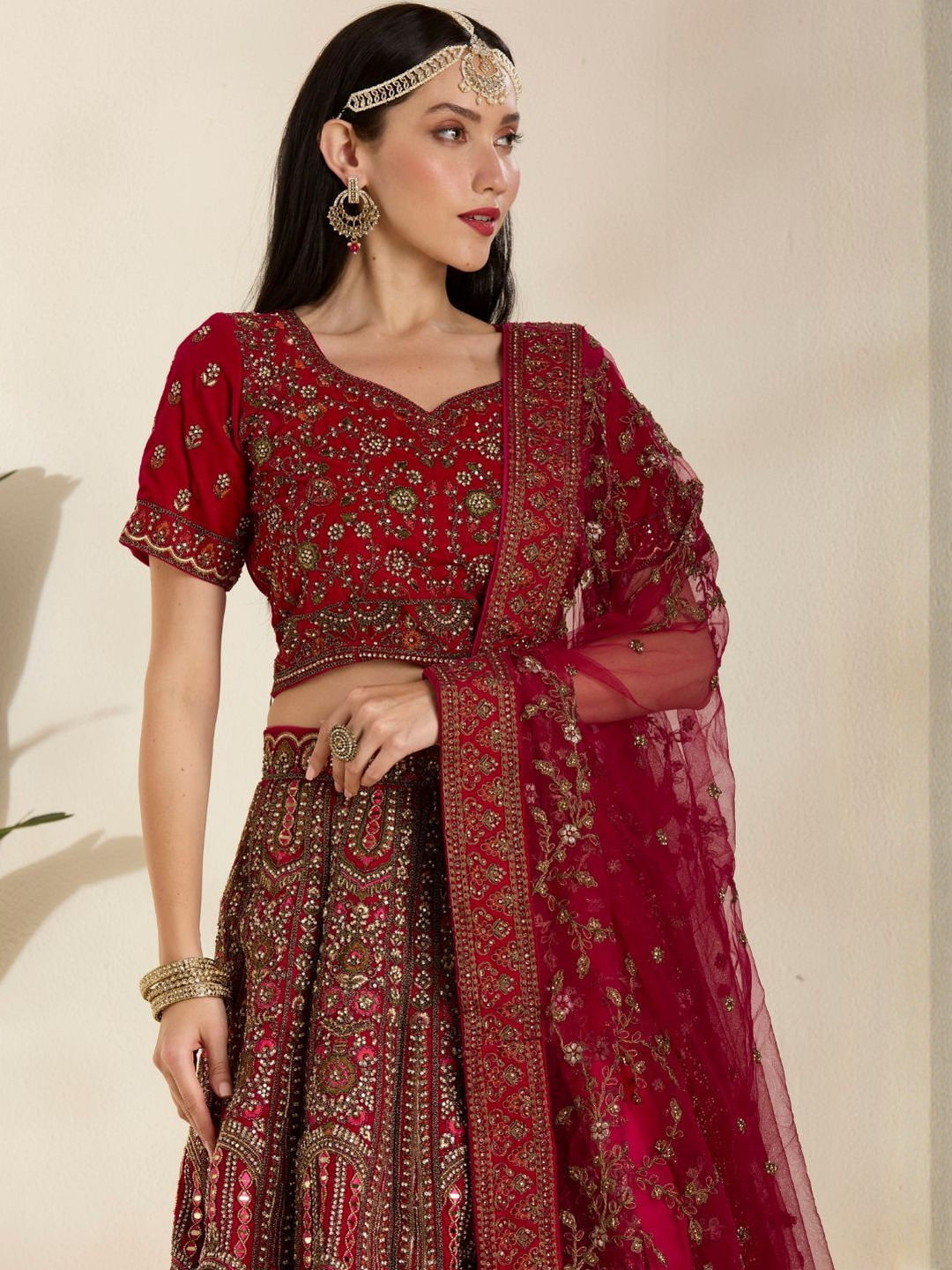 DESIGN ELEMENTS Embellished Mirror Work Semi-Stitched Net Lehenga & Blouse With Dupatta