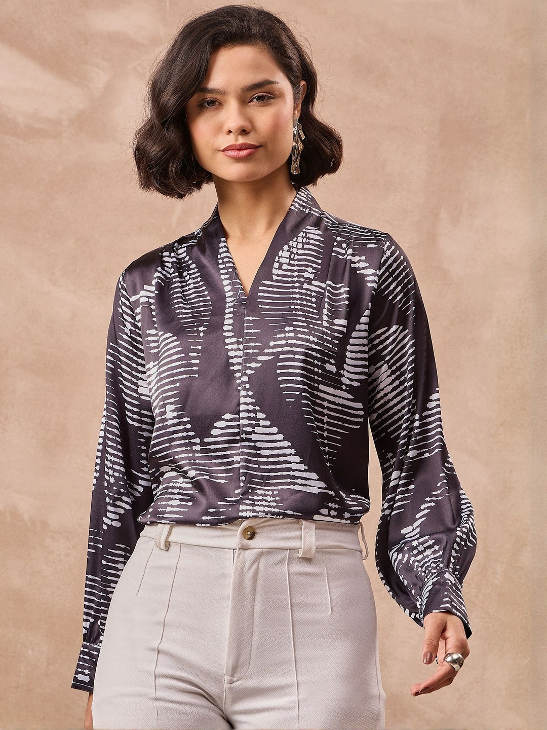 all about you Abstract Printed Shirt Style Top