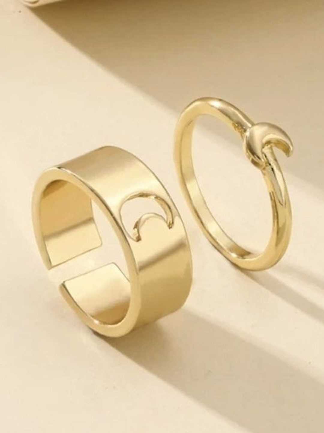 DressBerry Set Of 2 Gold-Plated Half Moon Shape Finger Rings