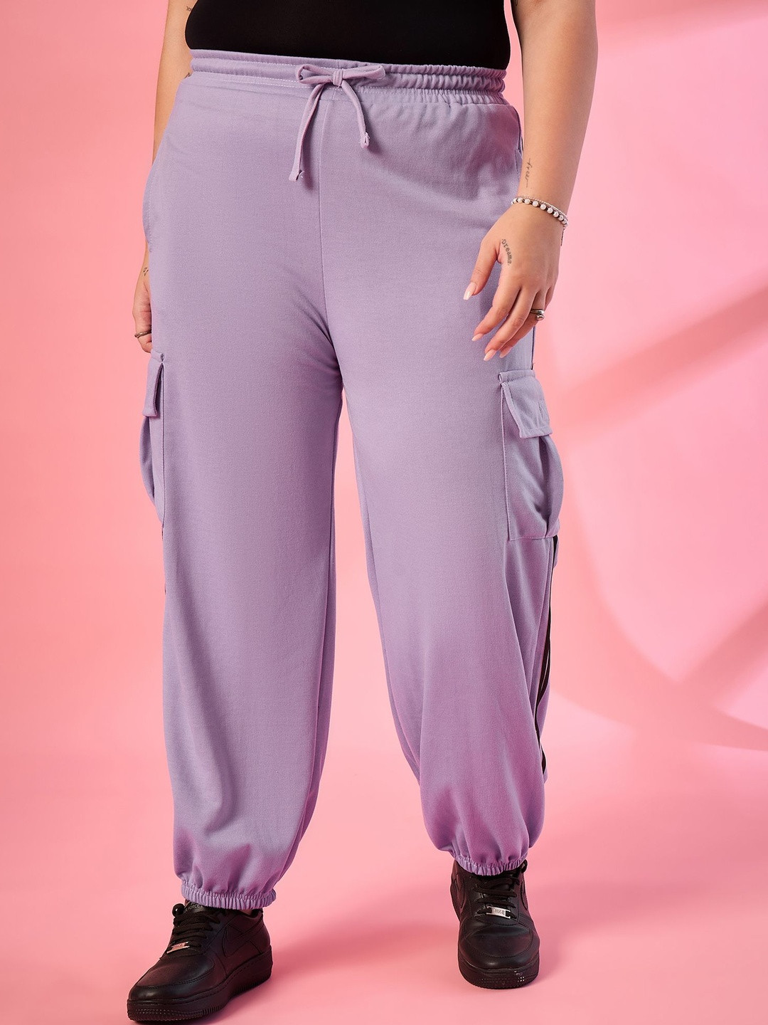 ALIZA Women Plus Size Relaxed Fit Side Stripe Cotton Regular Fit Joggers