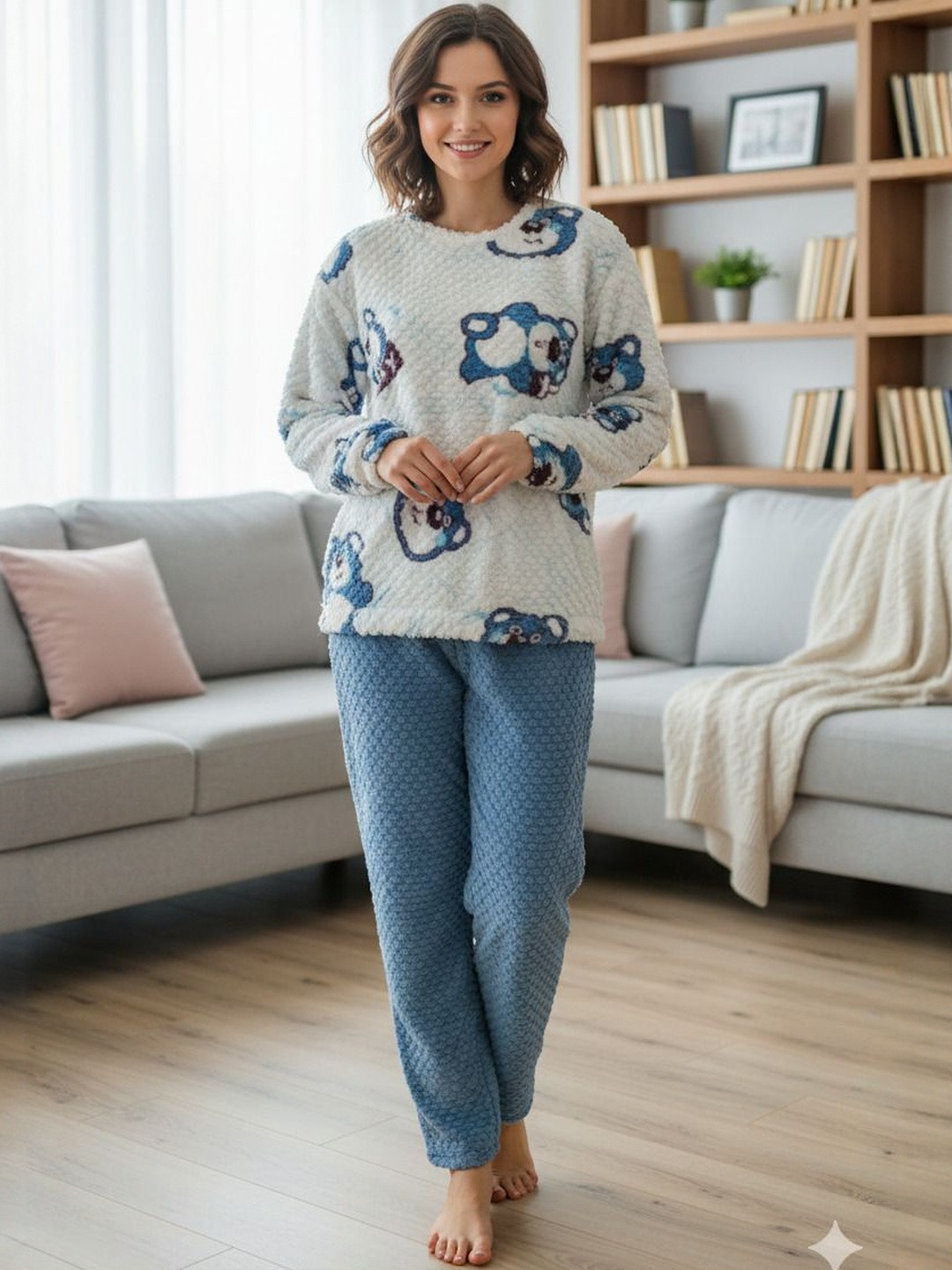 Belfry Women Graphic Printed Round Neck Pure Woollen Sweatshirt With Trouser