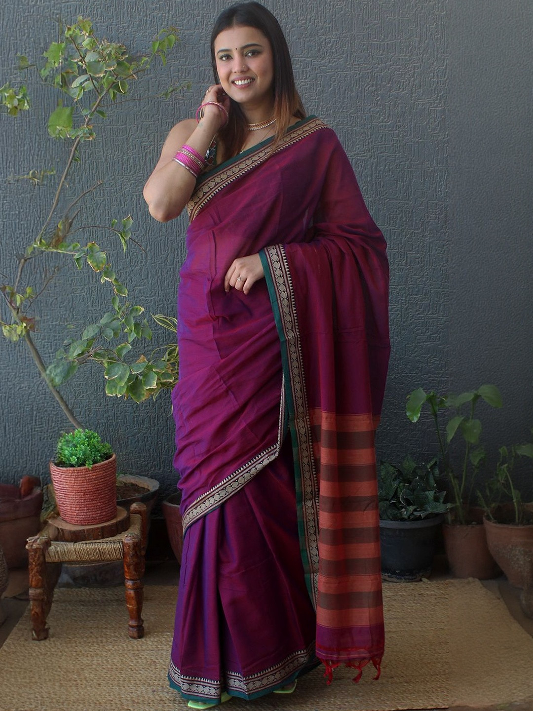 Weaves of Tradition Woven Design Border Pure Cotton Narayan Peth Saree