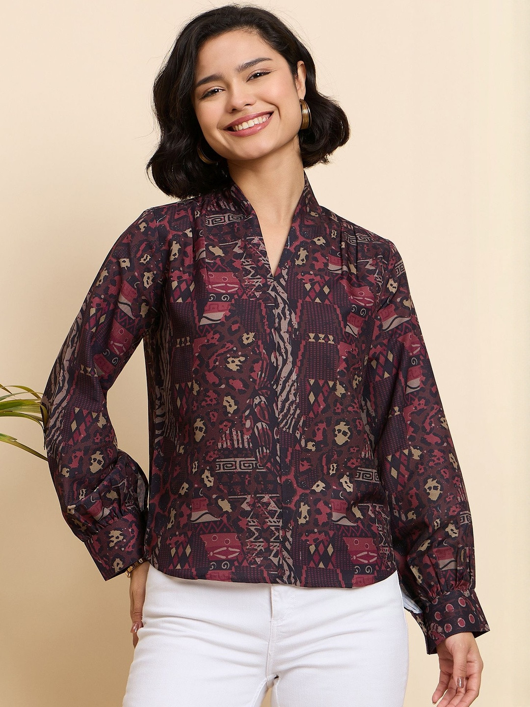 Mast & Harbour Abstract Printed Ethnic Crepe Top
