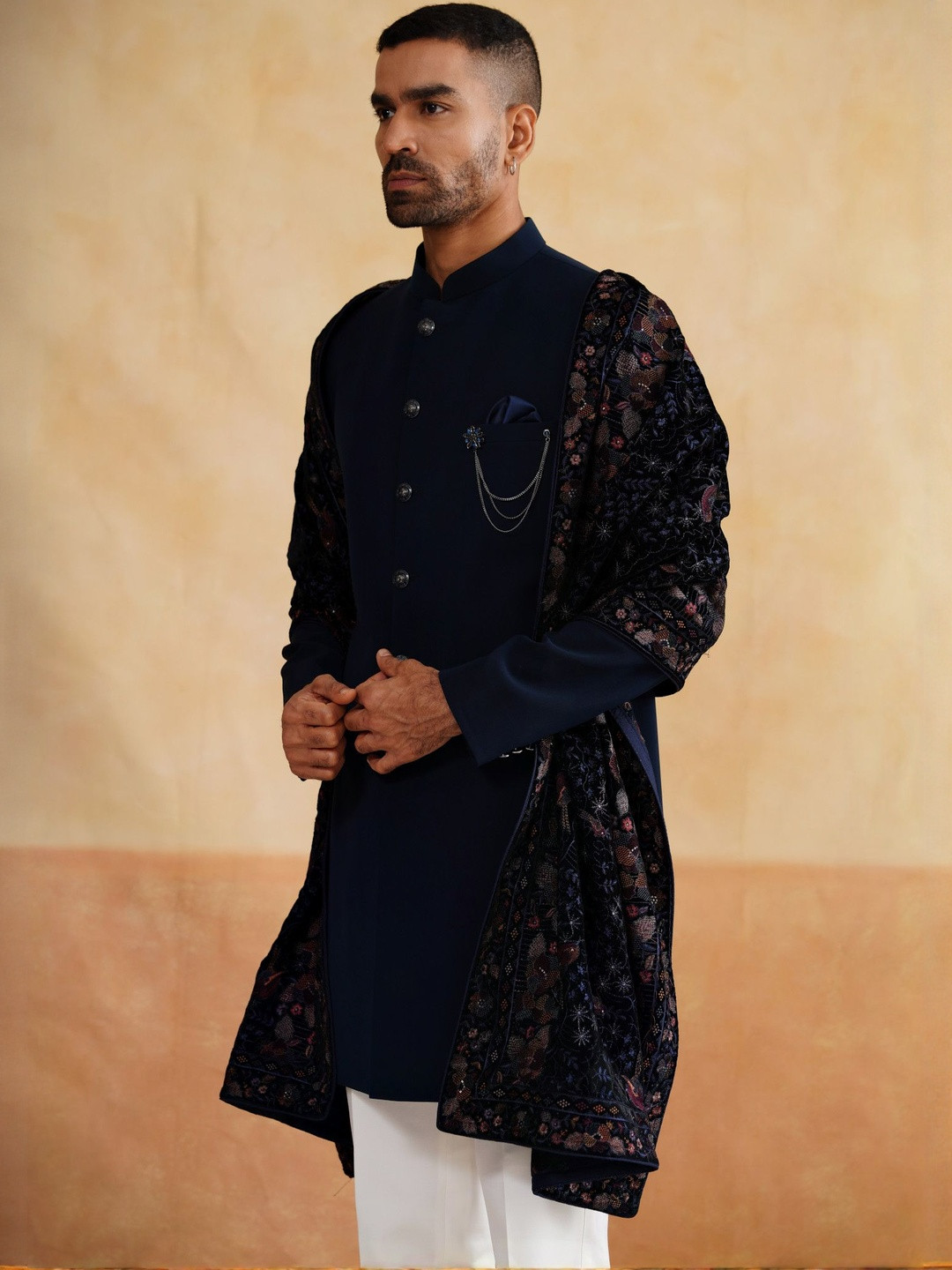 Denis Parkar Men Indowestern Pure Cotton Sherwani Set With Stole