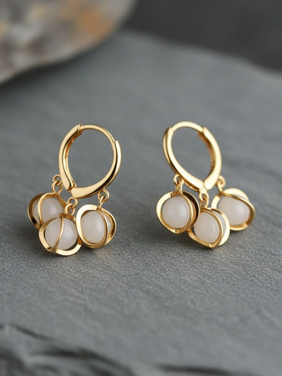 DressBerry Gold Plated Opal Beaded Spherical Shaped Korean Hoop Earrings