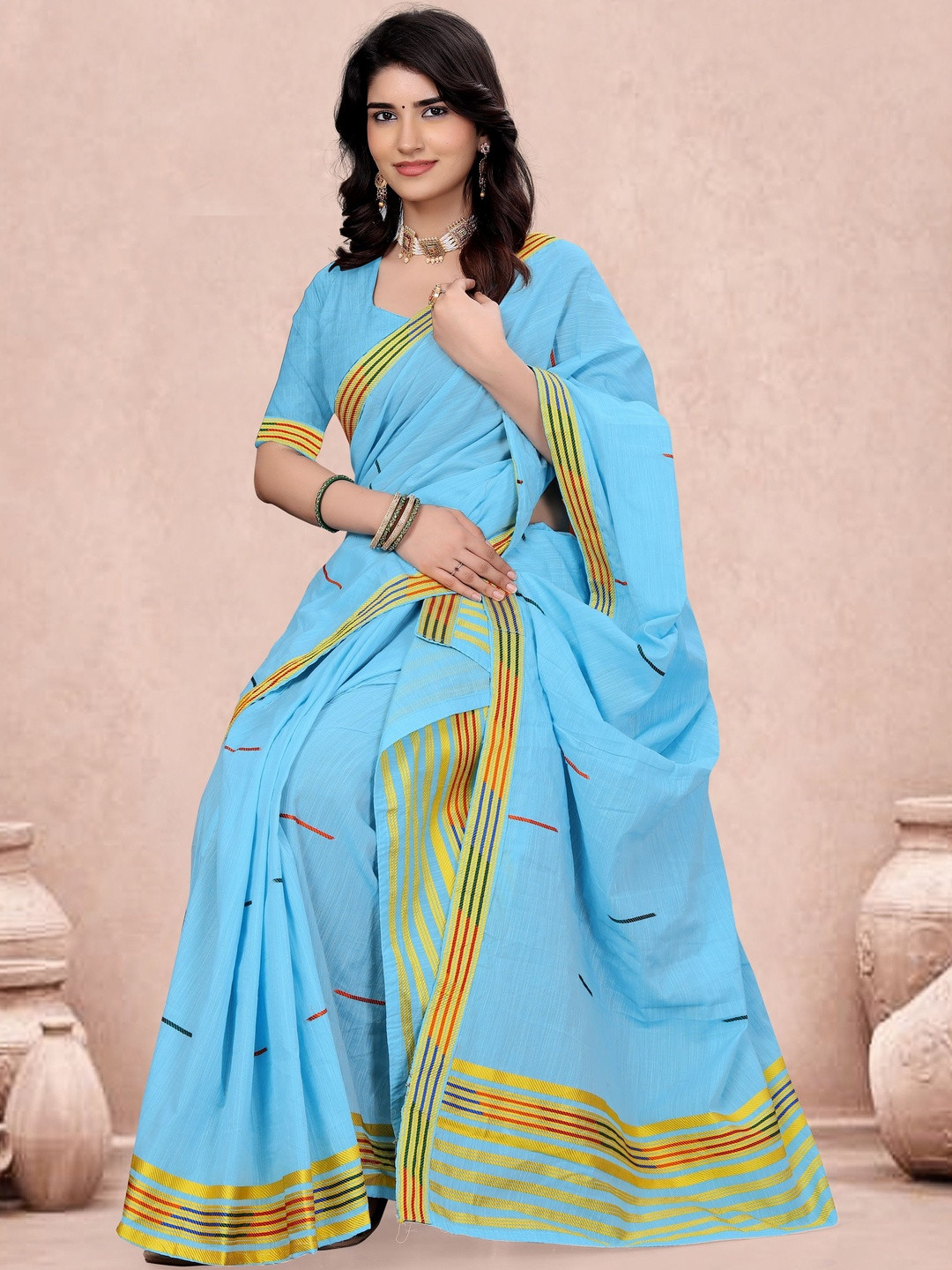 KAMDAR Striped Woven Design Border Mekhela Sador Assamese Saree