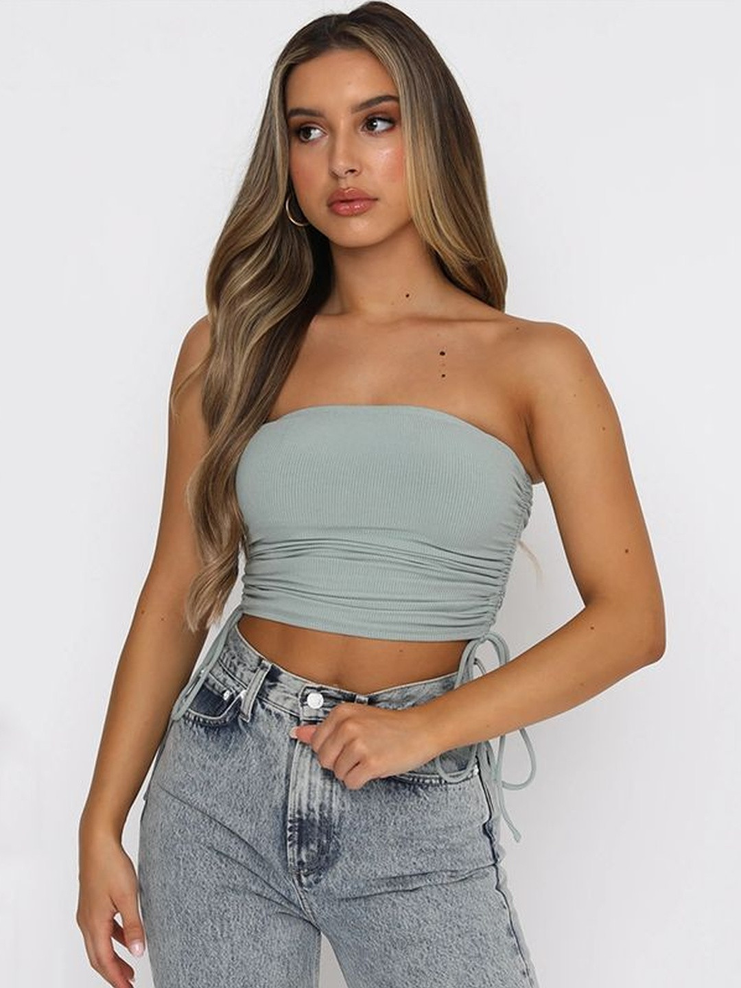 LULU & SKY Sea Green Strapless Crop Tube Top