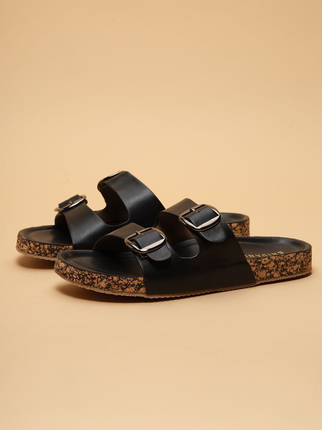 ERIDANI Women Open Toe Flats with Buckles