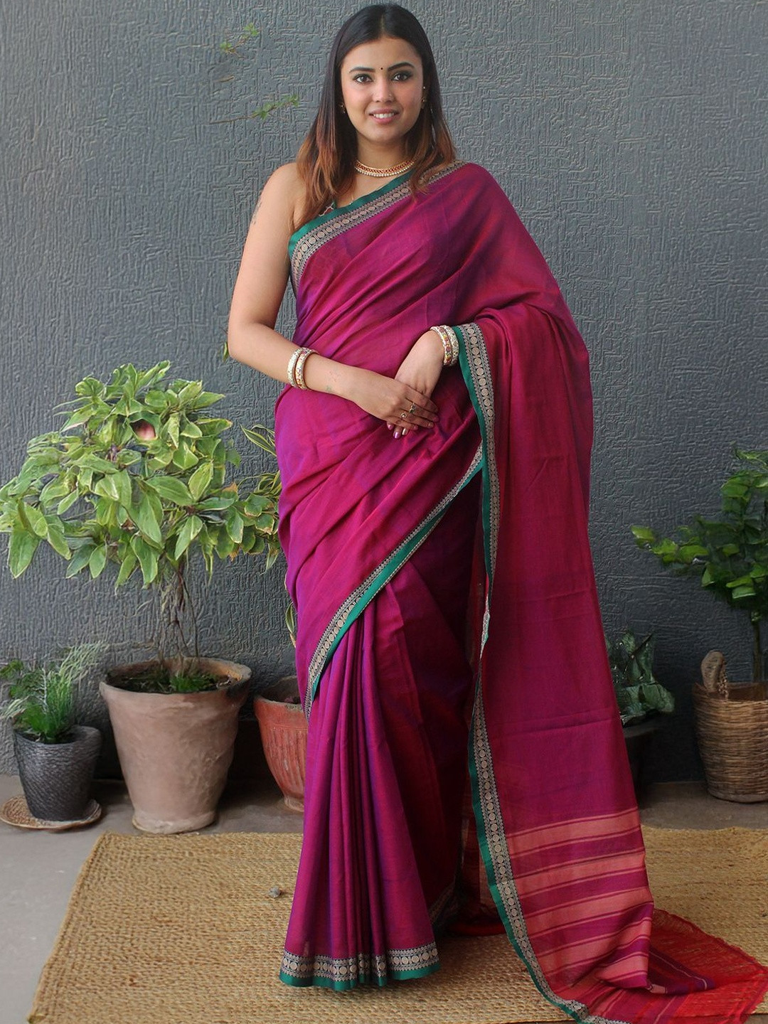 Weaves of Tradition Woven Design Pure Cotton Narayan Peth Saree With Blouse Piece