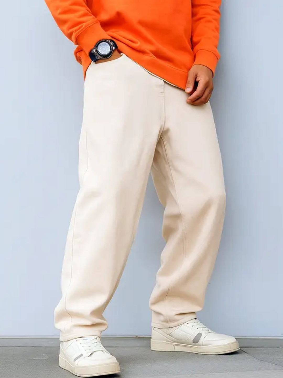 LINARIA Men Classic Mid-Rise Baggy Regular Cotton Stretchable Jeans