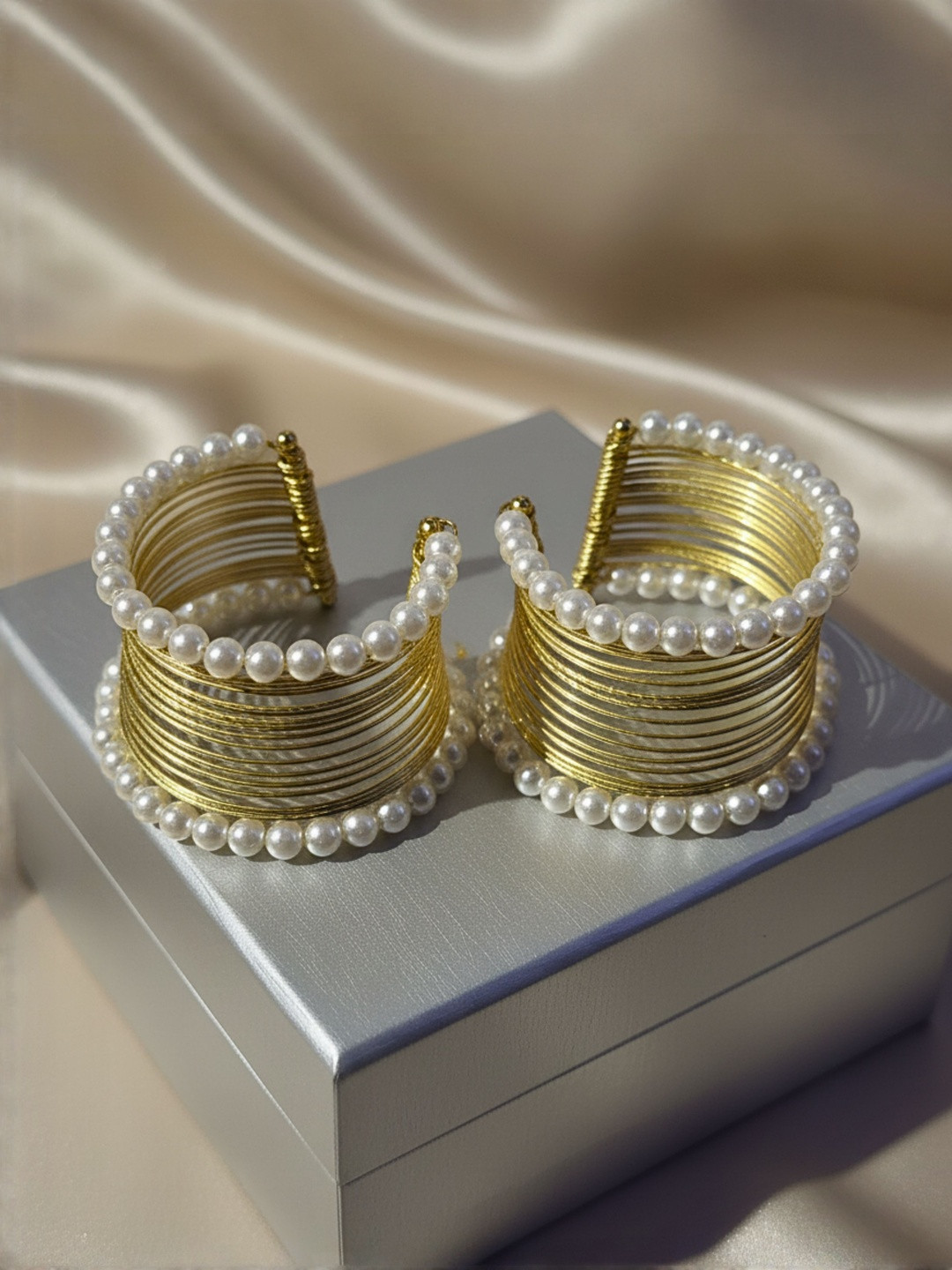 Anouk Set Of 2 Gold-Plated Pearls Beaded Mess Wire Cuff Bracelets