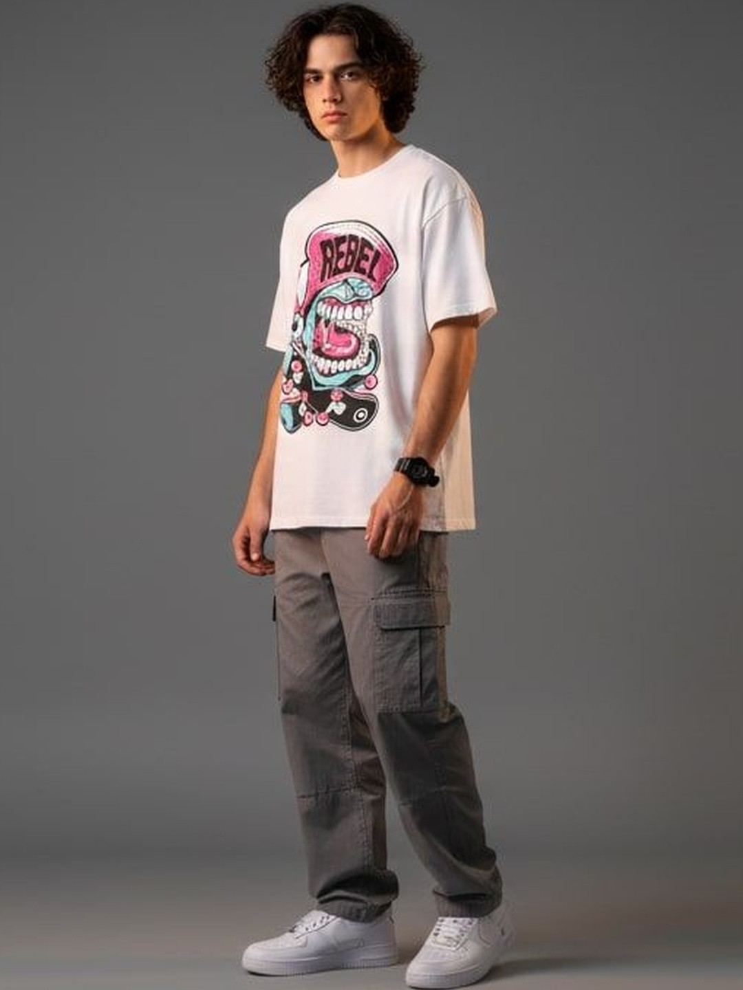 REBEL Graphic Printed Round Neck Cotton T-shirt