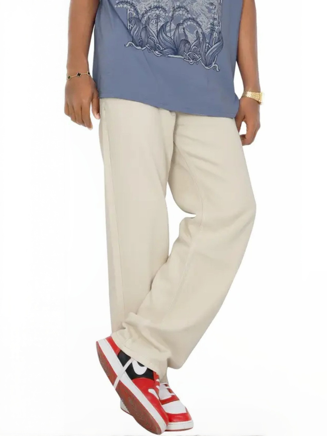 LINARIA Men Regular Fit Baggy Mid-Rise Stretchable Cotton Jeans