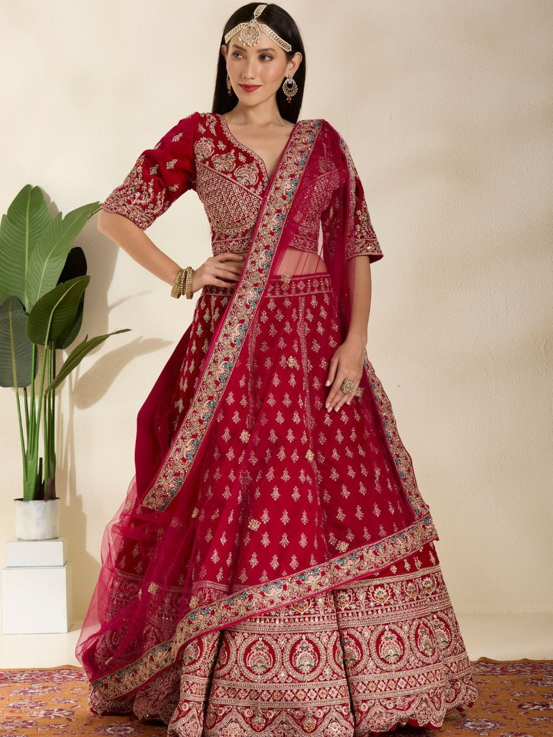 DESIGN ELEMENTS Embroidered Semi-Stitched Lehenga & Blouse With Dupatta
