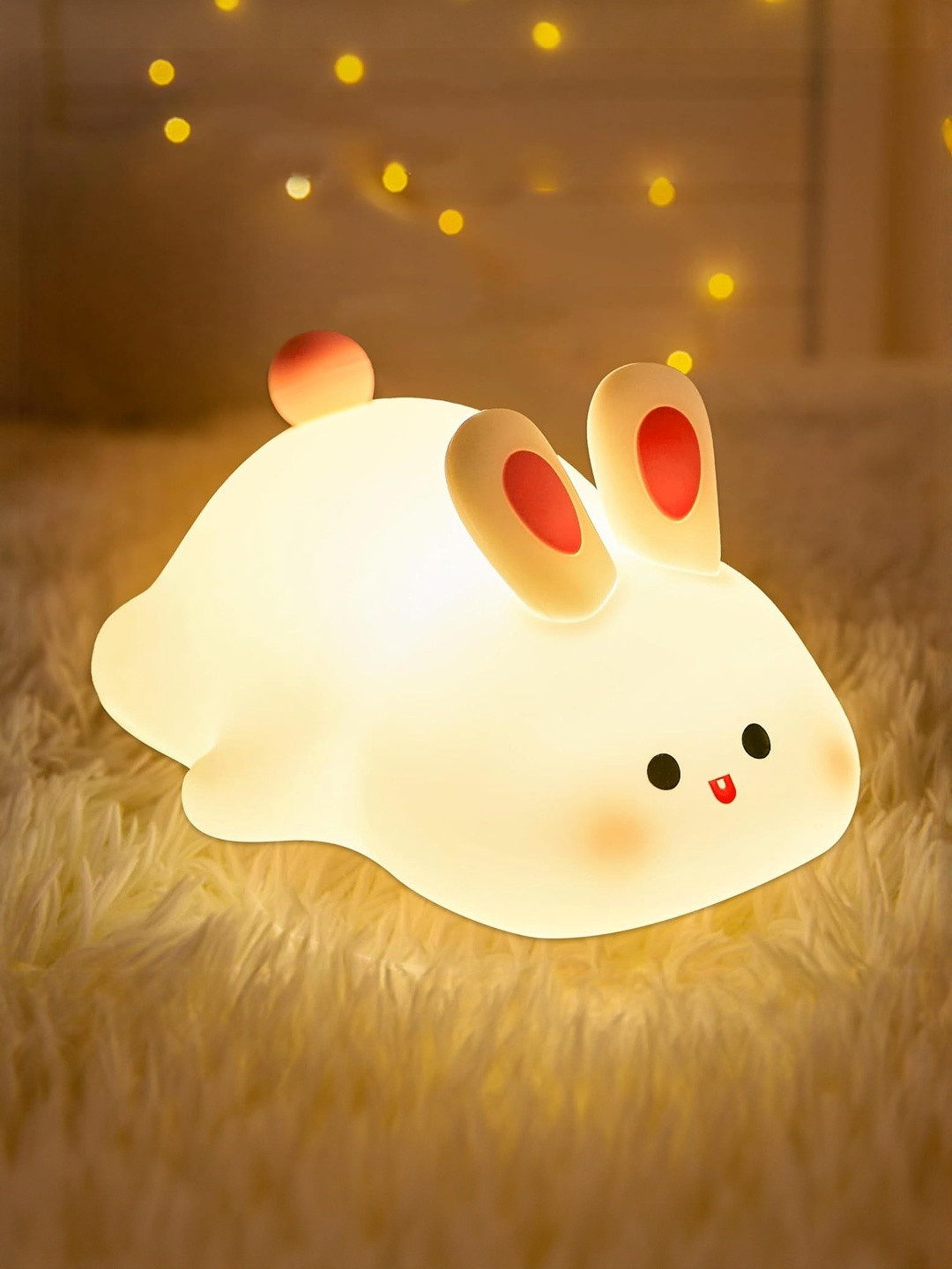 ADKD White & Red Printed Cute Sleeping Rabbit Silicone Night Lamp