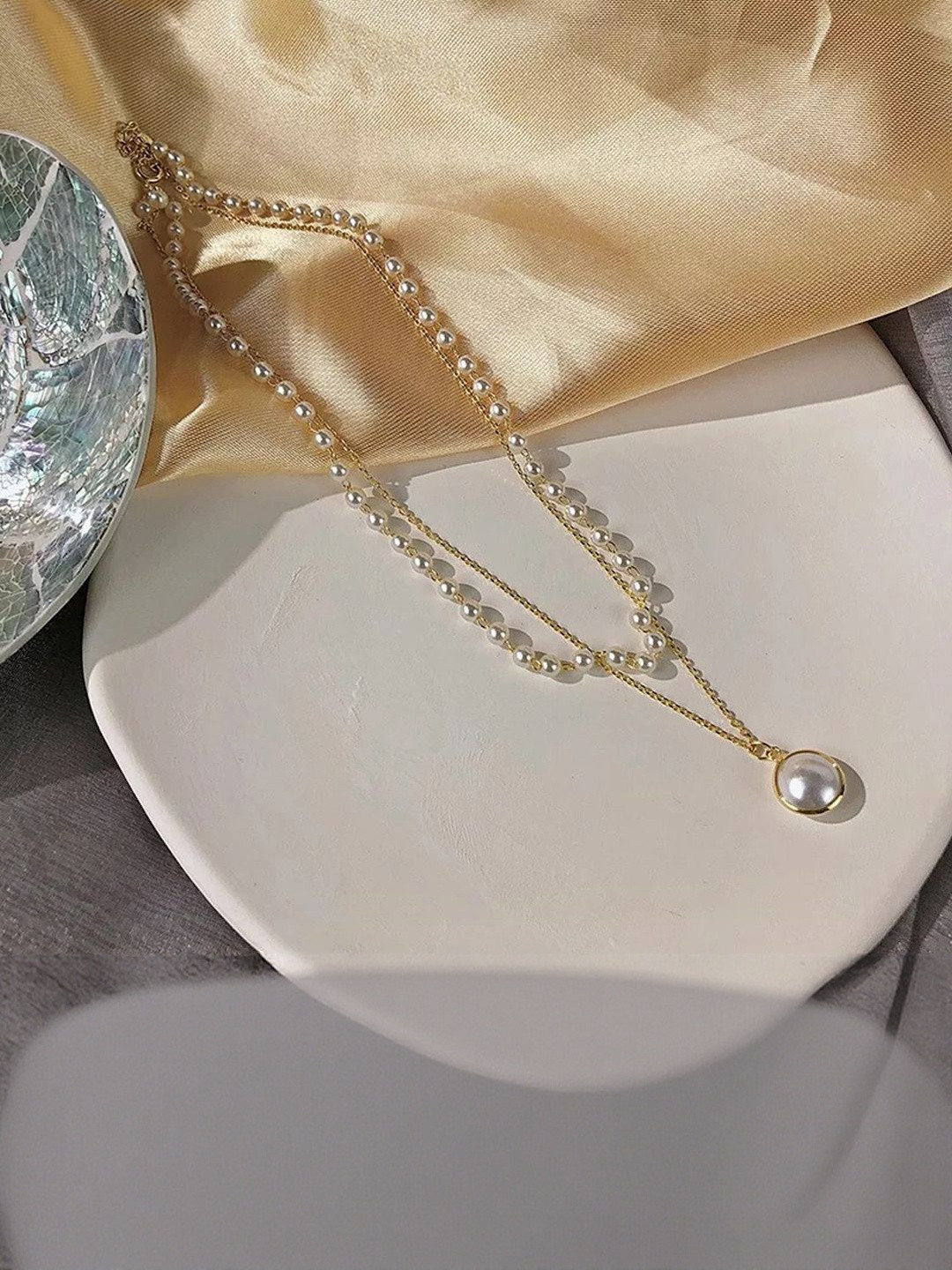 TheVineGirl Double Layered Pearls Beaded Statement Necklace