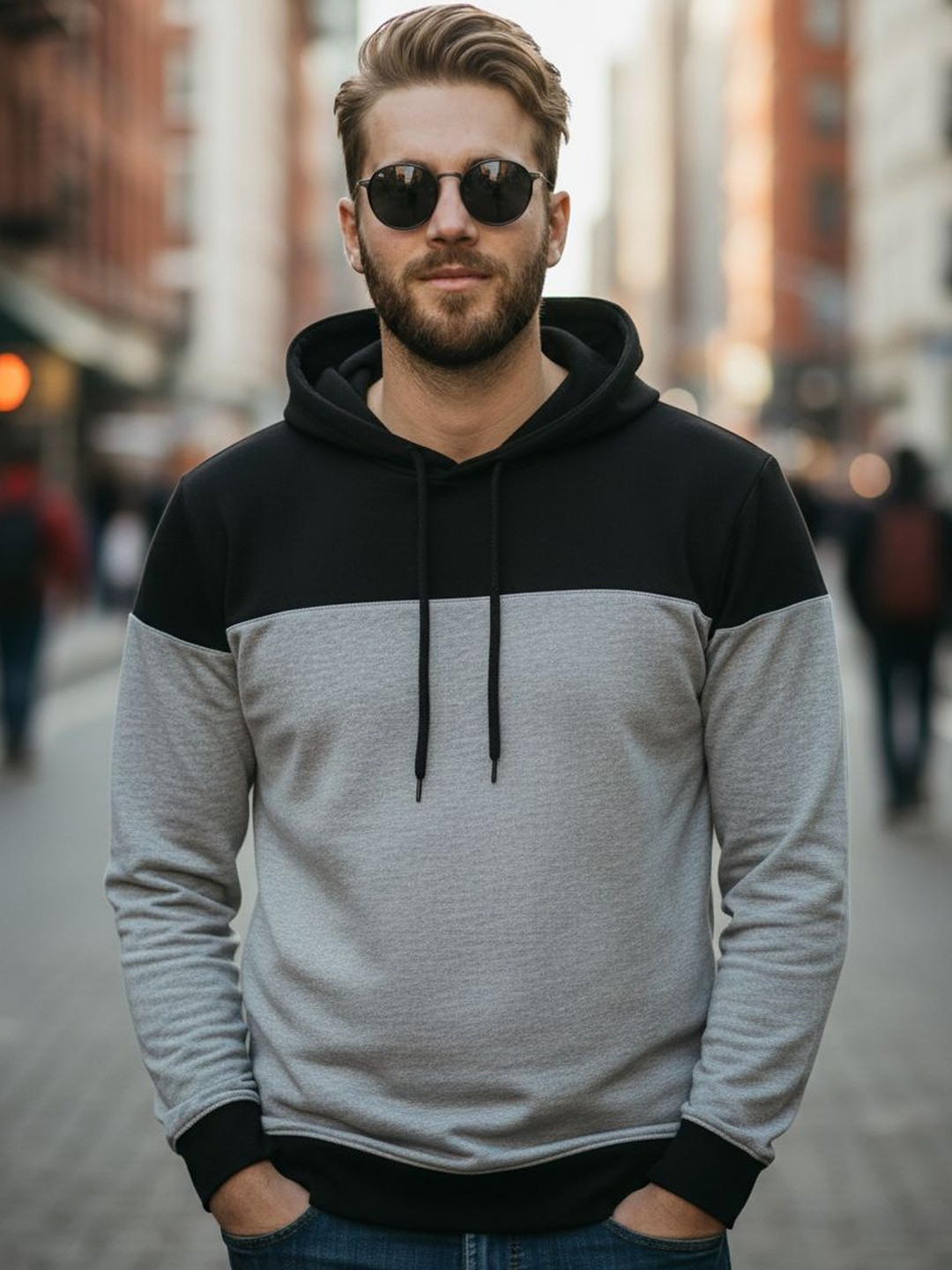 MACK JONNEY Colourblocked Long Sleeves Soft Breathable Hooded Cotton Pullover Sweatshirt