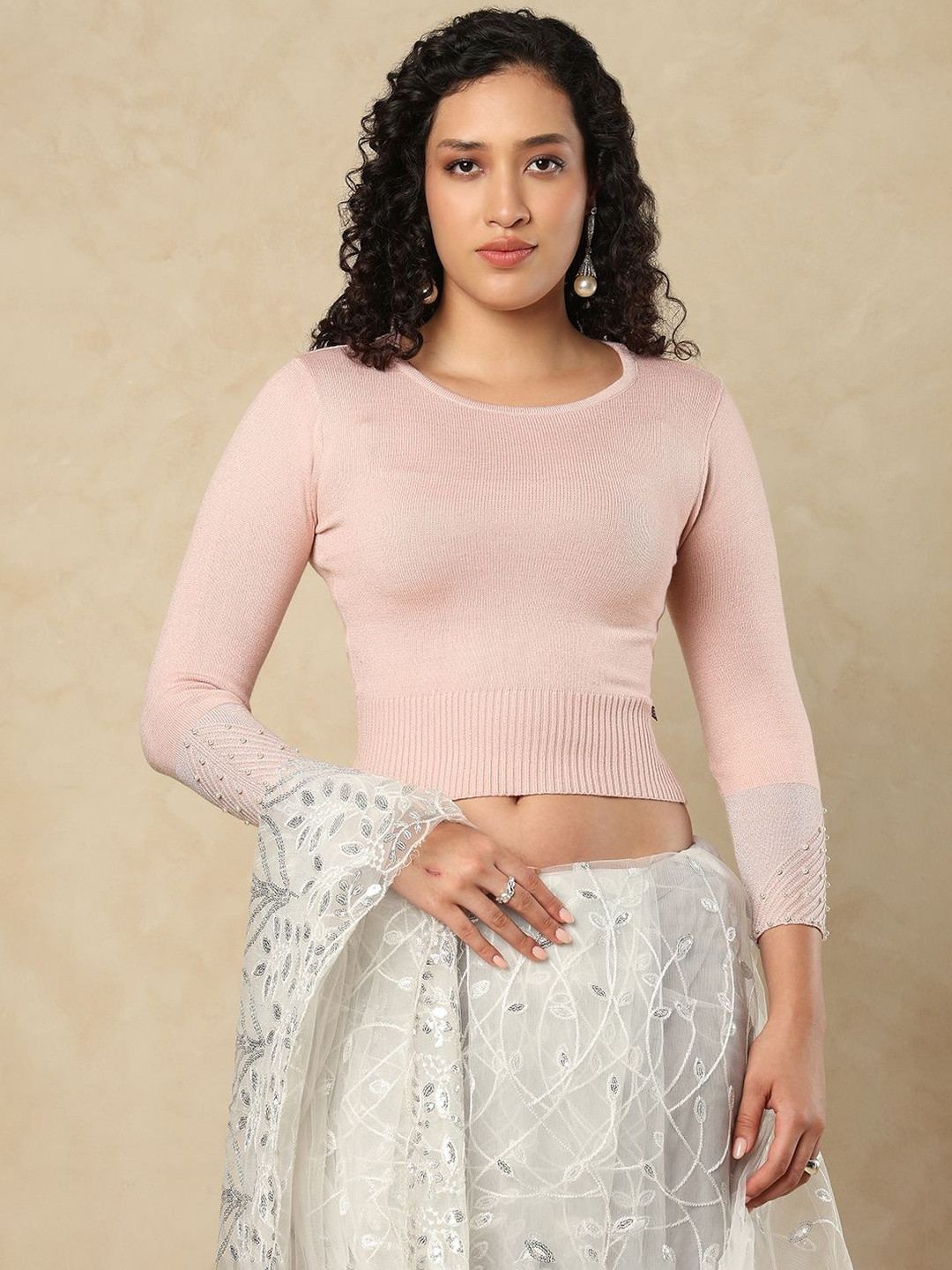 SALWAR STUDIO Women Round Neck Long Sleeves  Woolen Blouse