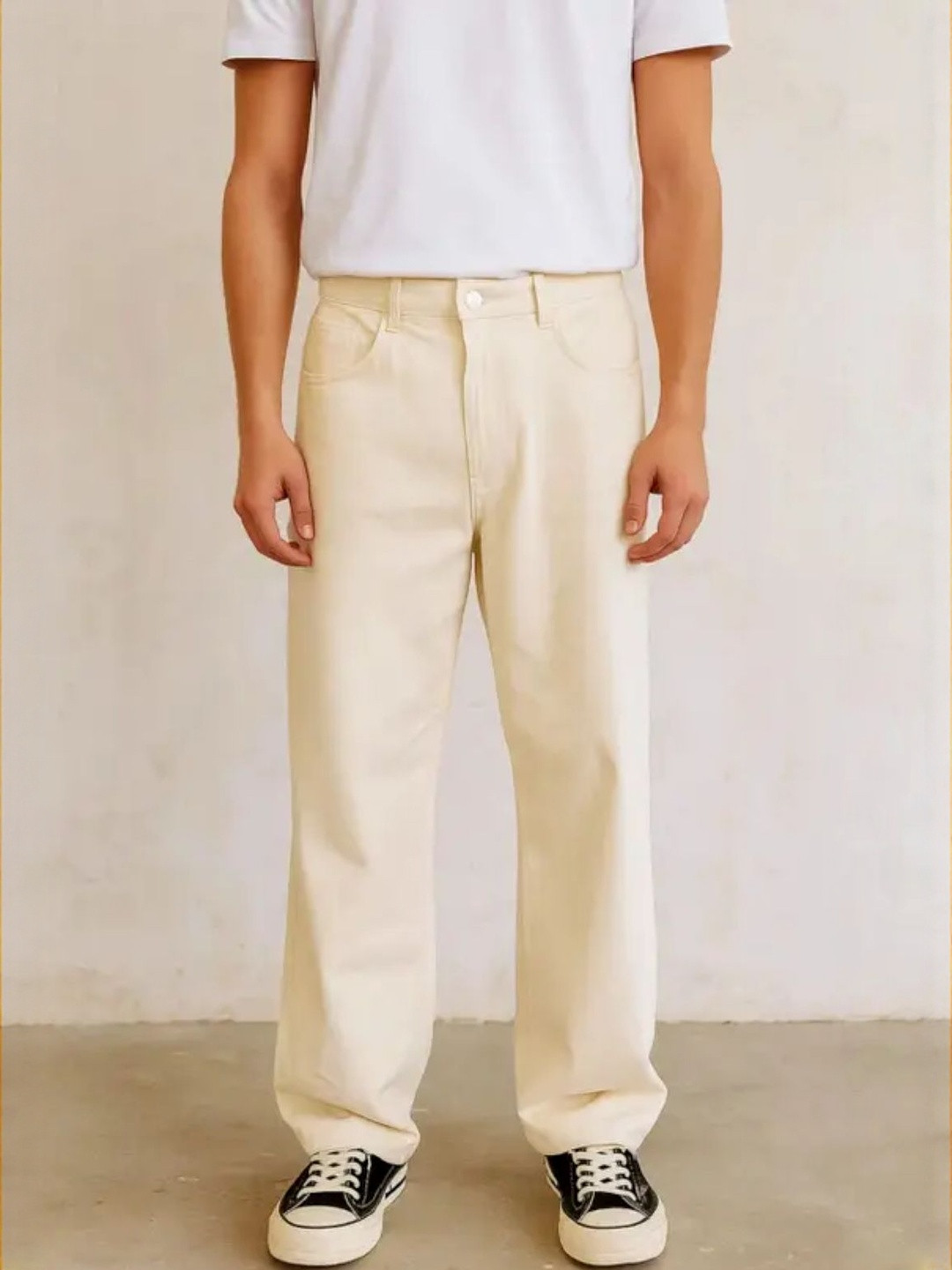 LINARIA Men Classic Relaxed Fit Baggy Mid-Rise Cotton Jeans