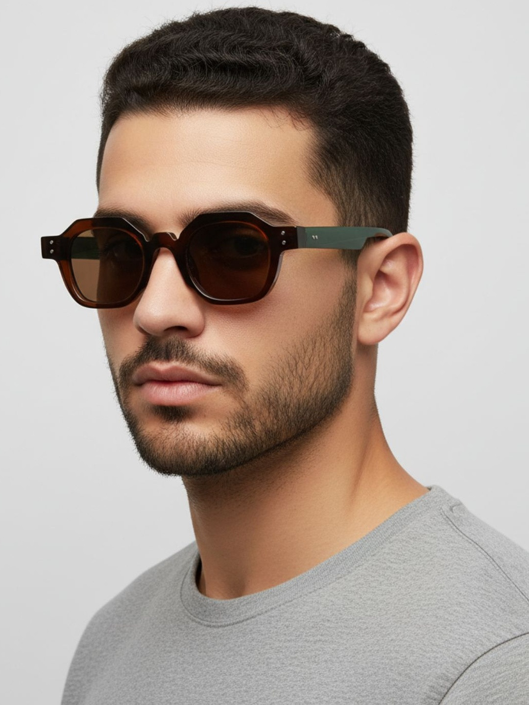 goglassic Unisex Round Sunglasses with UV Protected Lens SZ 2002-GREEN-BROWN-BROWN