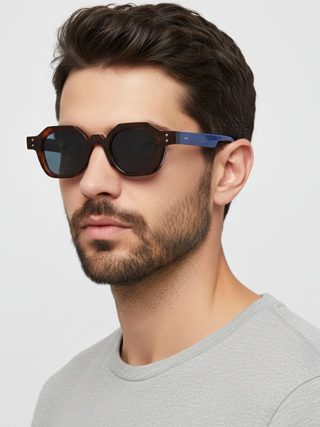 goglassic Unisex UV Protected Lens Round Sunglasses SZ 2002-BLUE-BROWN-BLACK