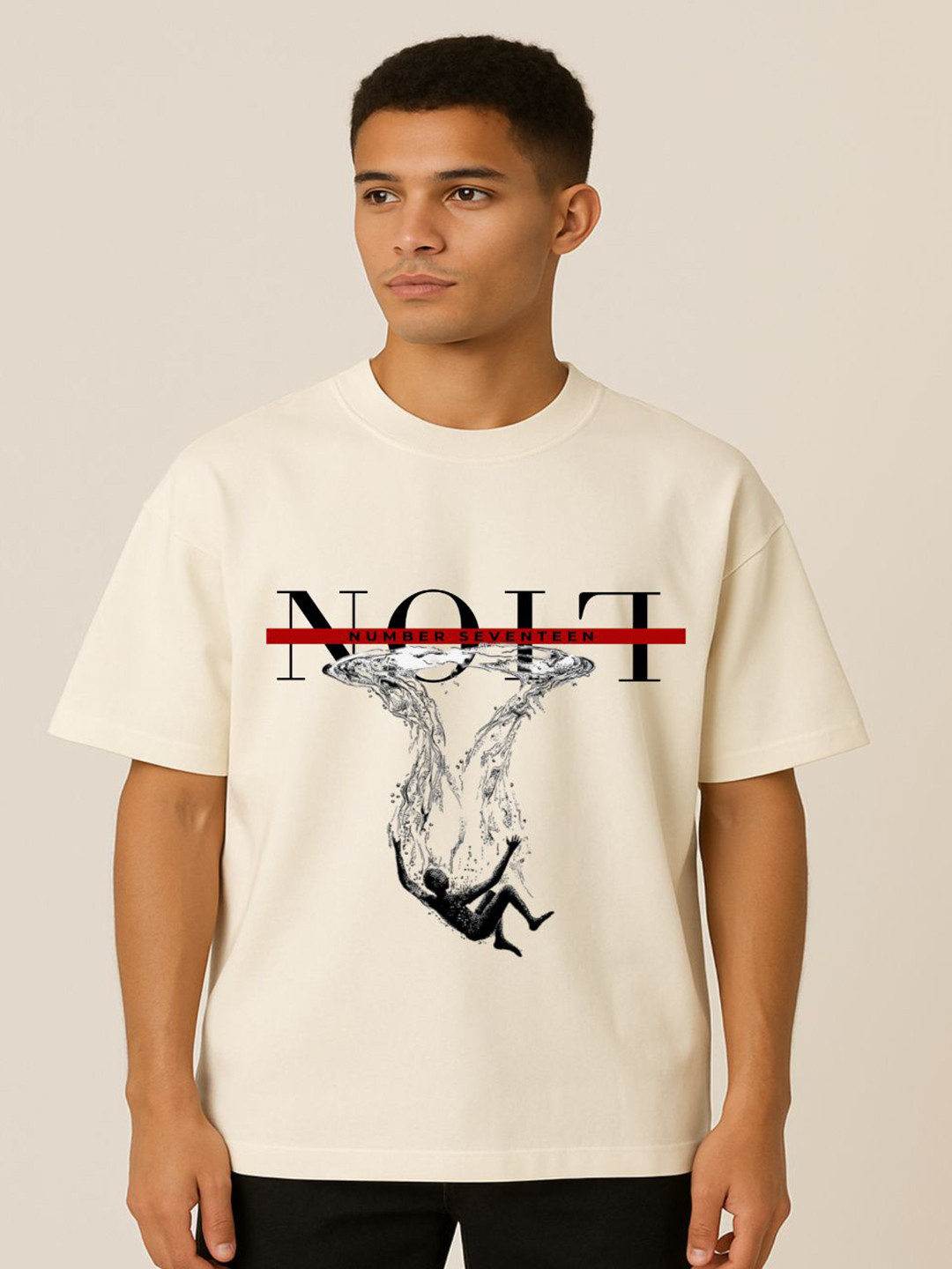 IDEAMEN Typography Printed Drop Shoulder Pure Cotton T-shirt