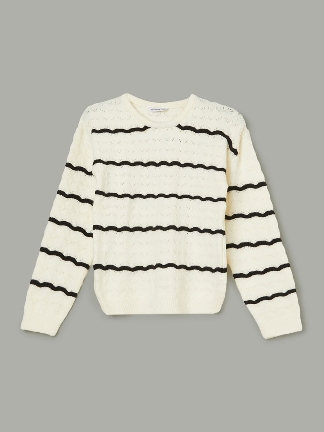 Fame Forever by Lifestyle Girls Striped Round Neck Ribbed Pullover Sweater