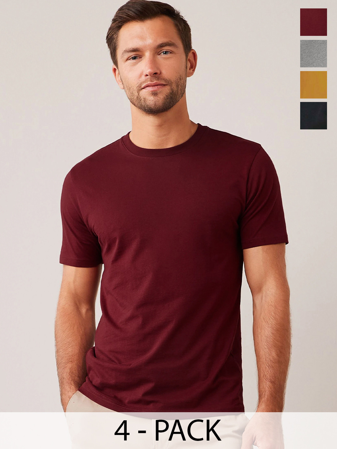 Sleepynuts Men Pack of 4 Solid Round Neck Cotton T-shirts