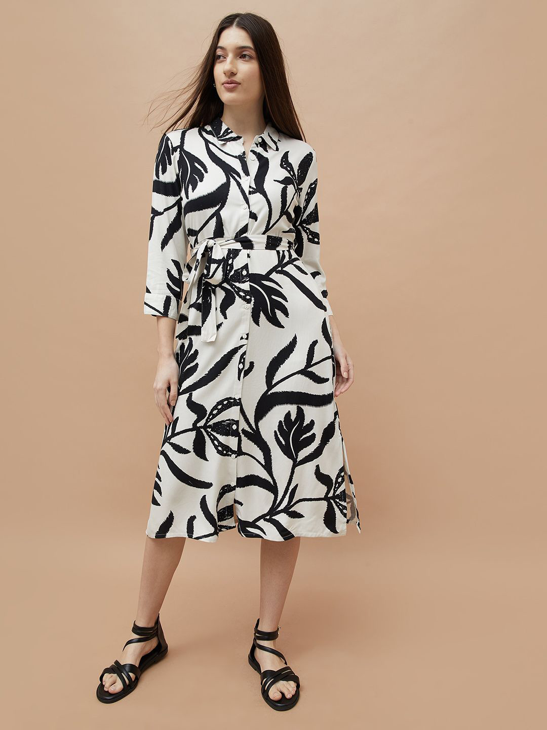 Fame Forever by Lifestyle Women Printed Regular Sleeves Viscose Rayon Midi Shirt Dress