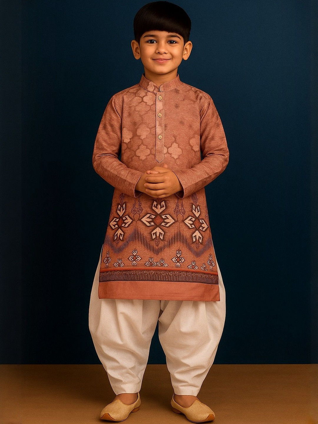 TAKE STYLE Boys Ethnic Motifs Printed Straight Kurta With Patiala And Jacket