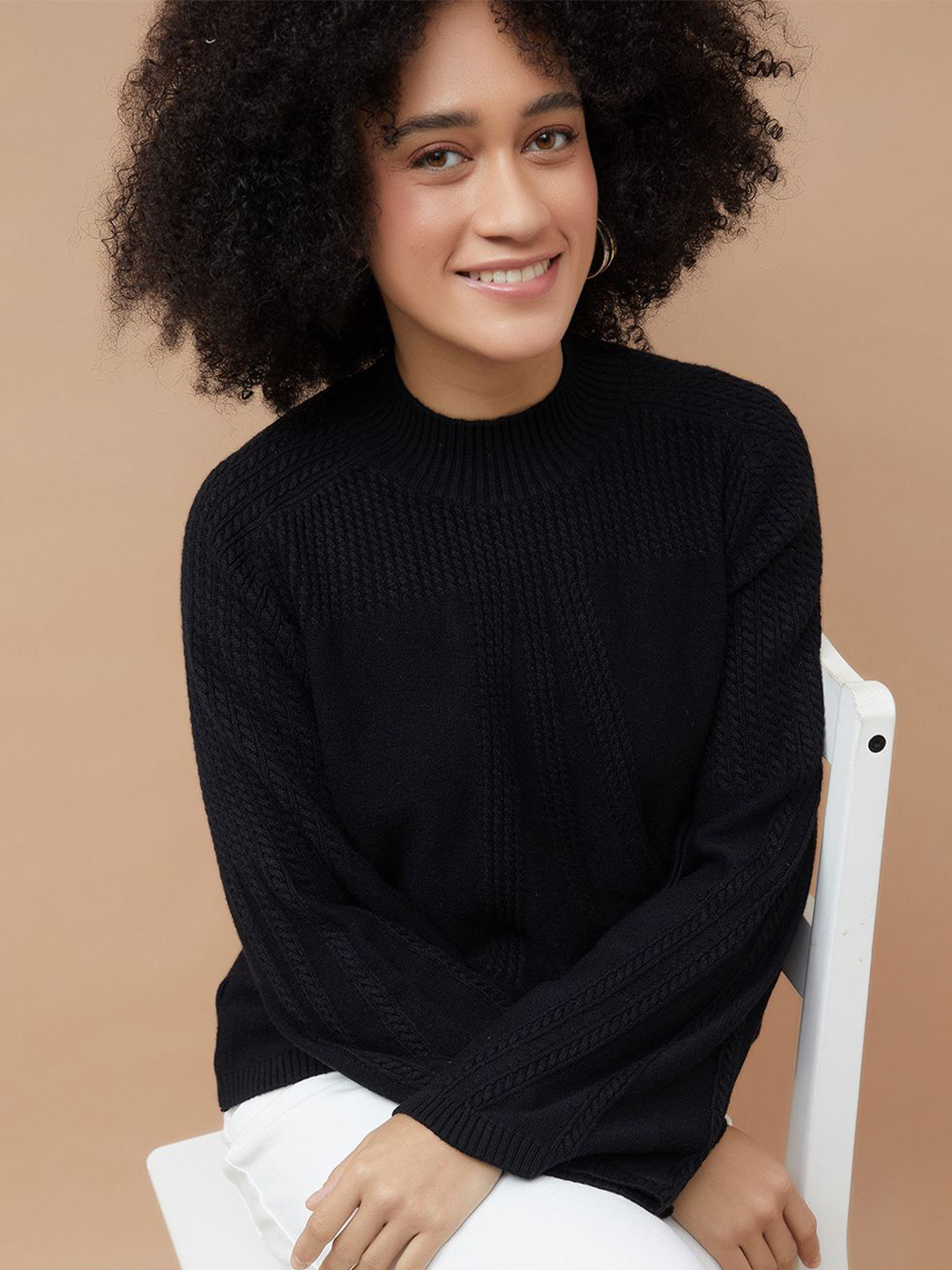 Colour Me by Melange Self Design Round Neck Acrylic Pullover Sweater