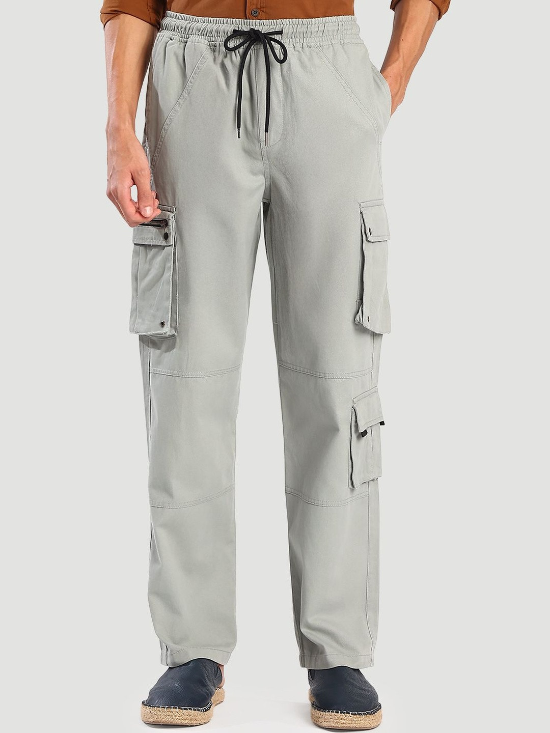 The Roadster Lifestyle Co Pure Cotton Relax Fit Cargo Trousers with Elasticated Waistband