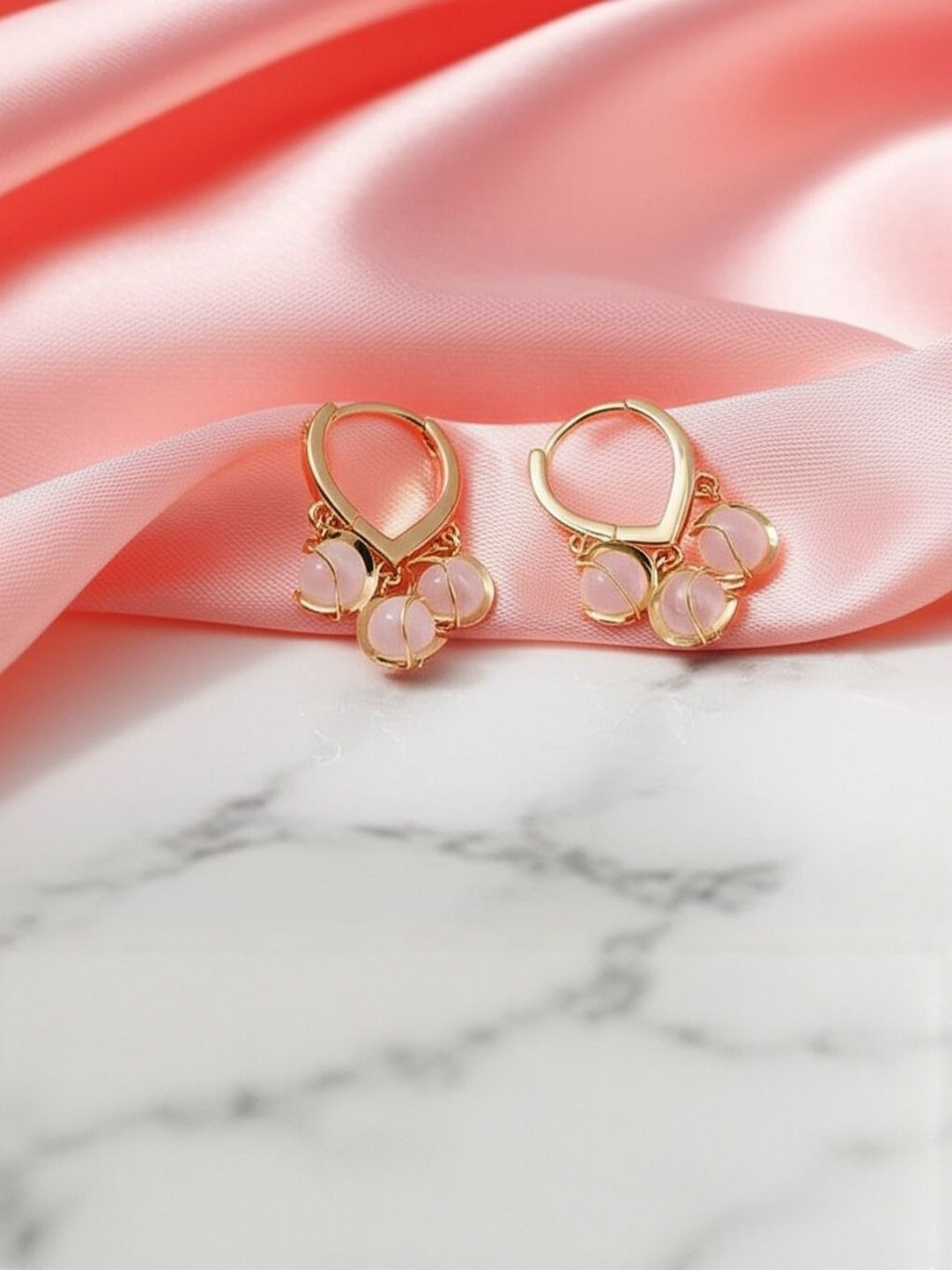 DressBerry Women Gold-Plated Korean Round Opal Stone Spiral Cat Eye Drop Earrings