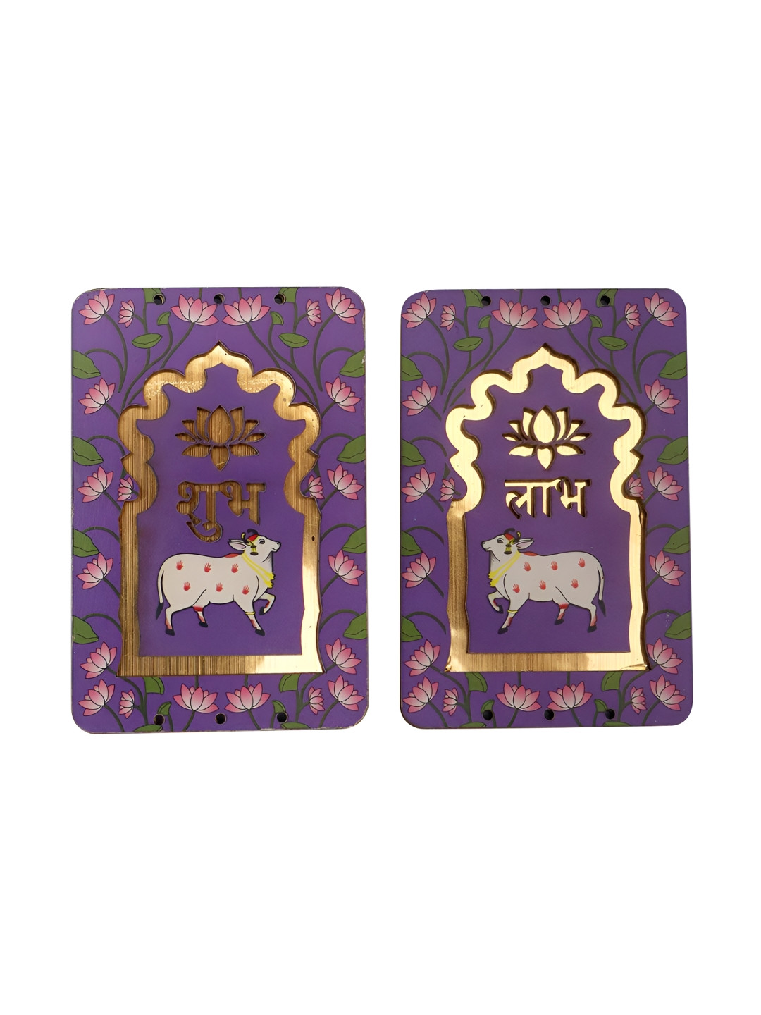 PROKART Purple 2 Pieces Printed Shubh-Labh Wall Hangings