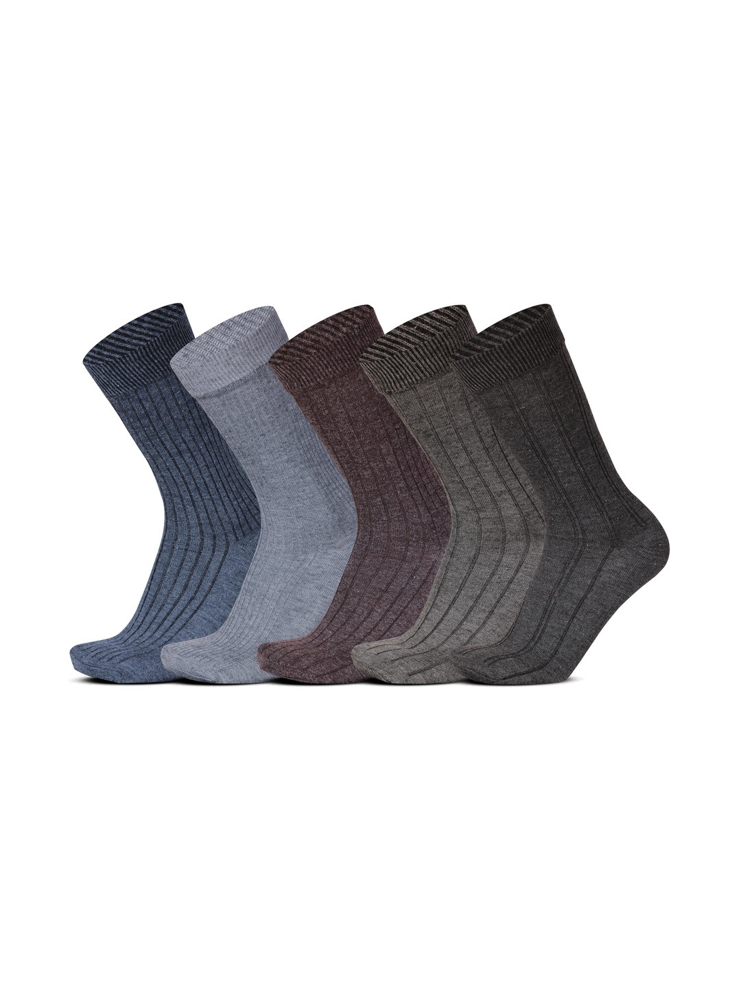RC. ROYAL CLASS Men Pack Of 5 Striped Pure Wool Calf Length Socks
