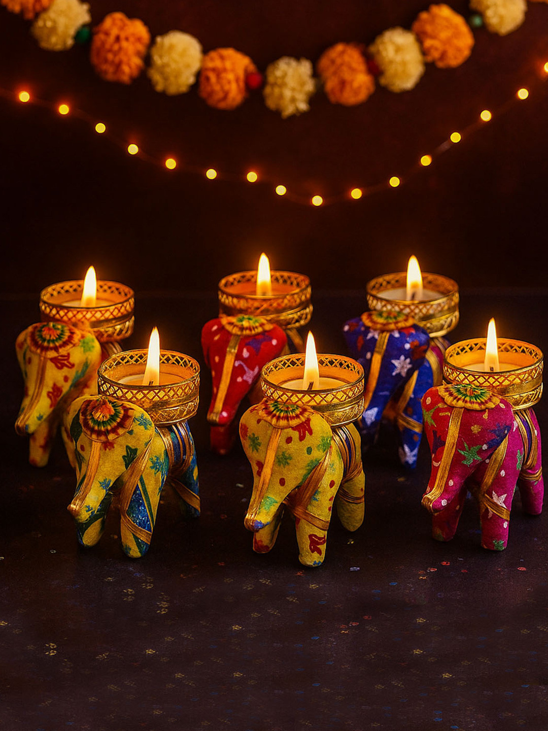 TIED RIBBONS Pack of 6 Elephant Shape Tealight Candle Holders