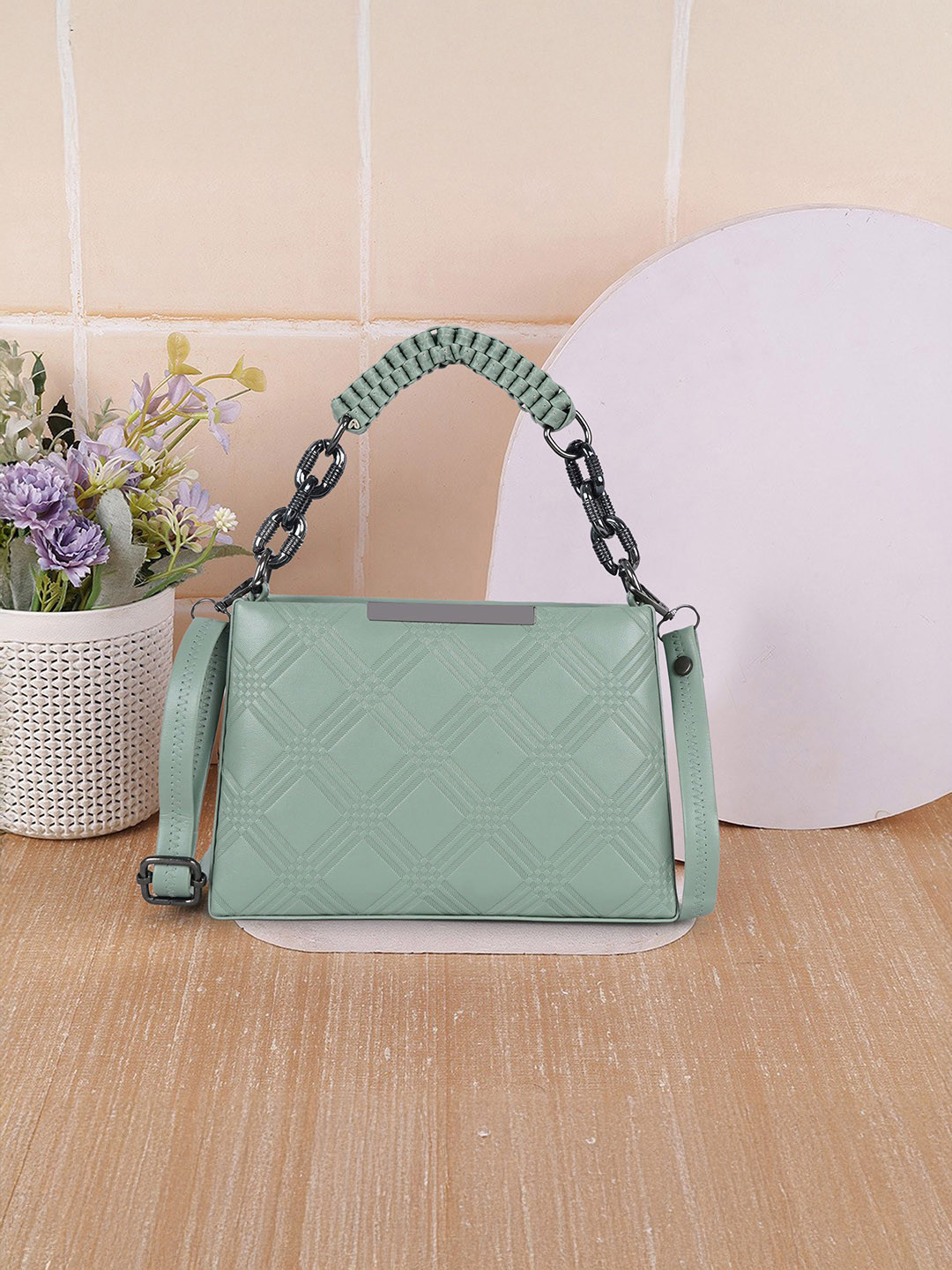 SPOTIC Geometric Textured Structured Sling Bag With Carry Handle