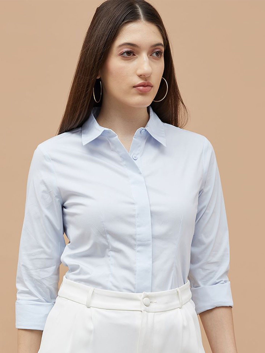 CODE by Lifestyle Vertical Striped Spread Collar Roll-Up Sleeves Cotton Formal Shirt