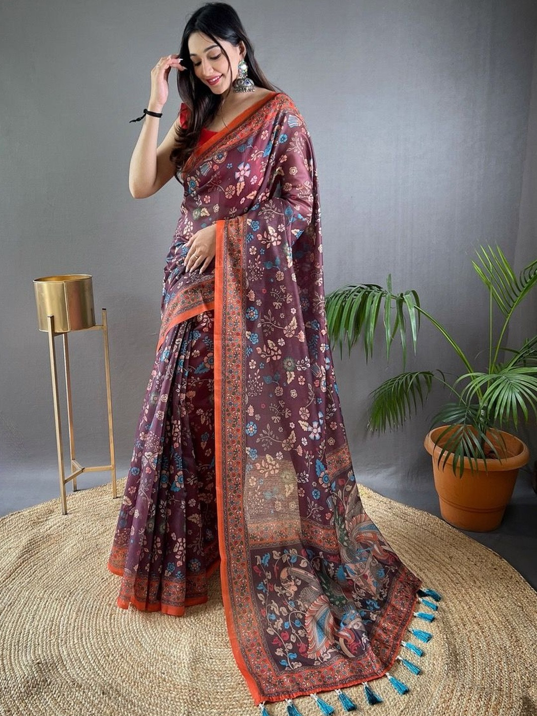 Tasarika Kalamkari Printed Chanderi Saree With Blouse Piece
