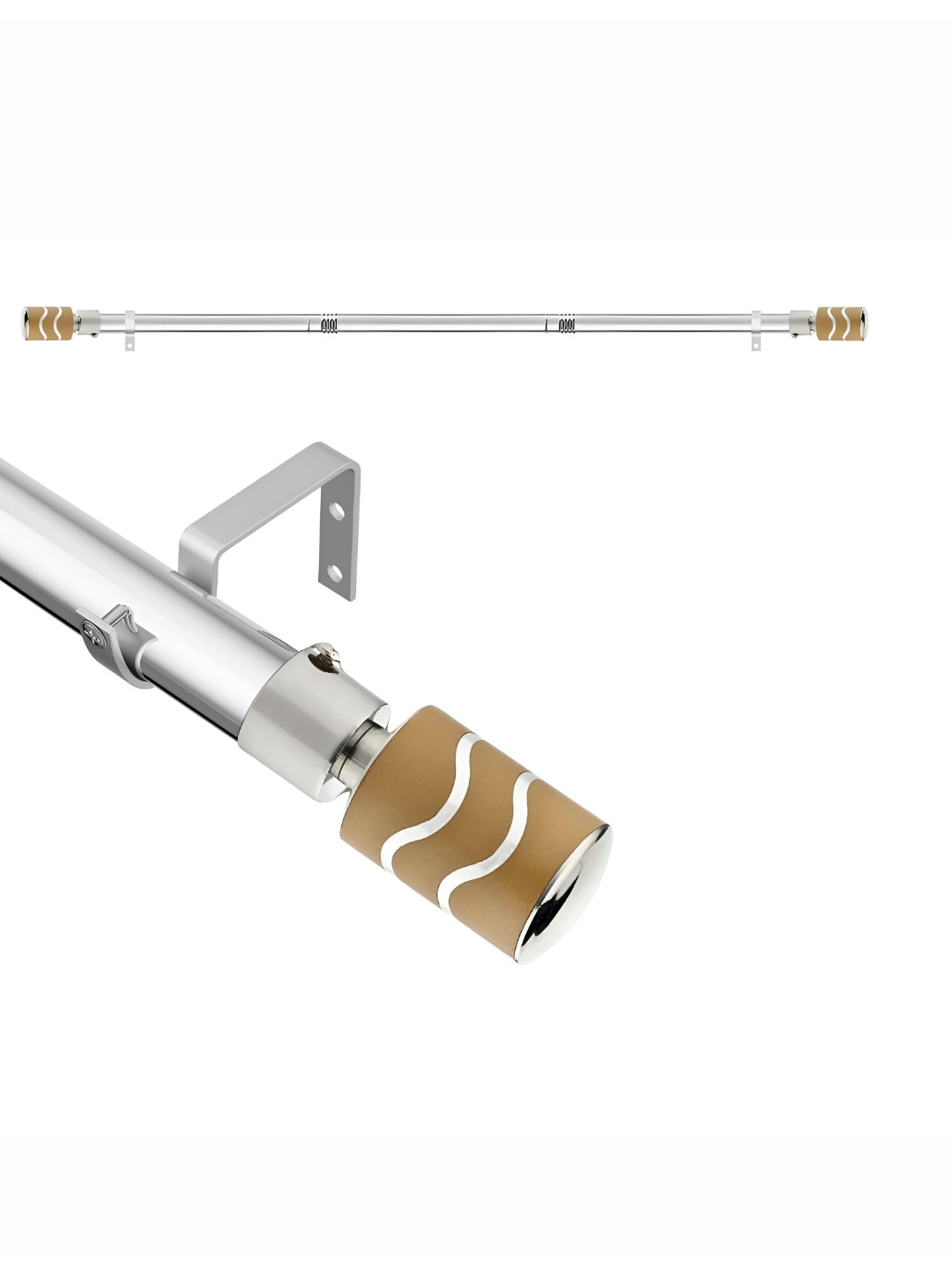GLOXY Beige Chrome Finish Extendable Curtain Rods & Brackets