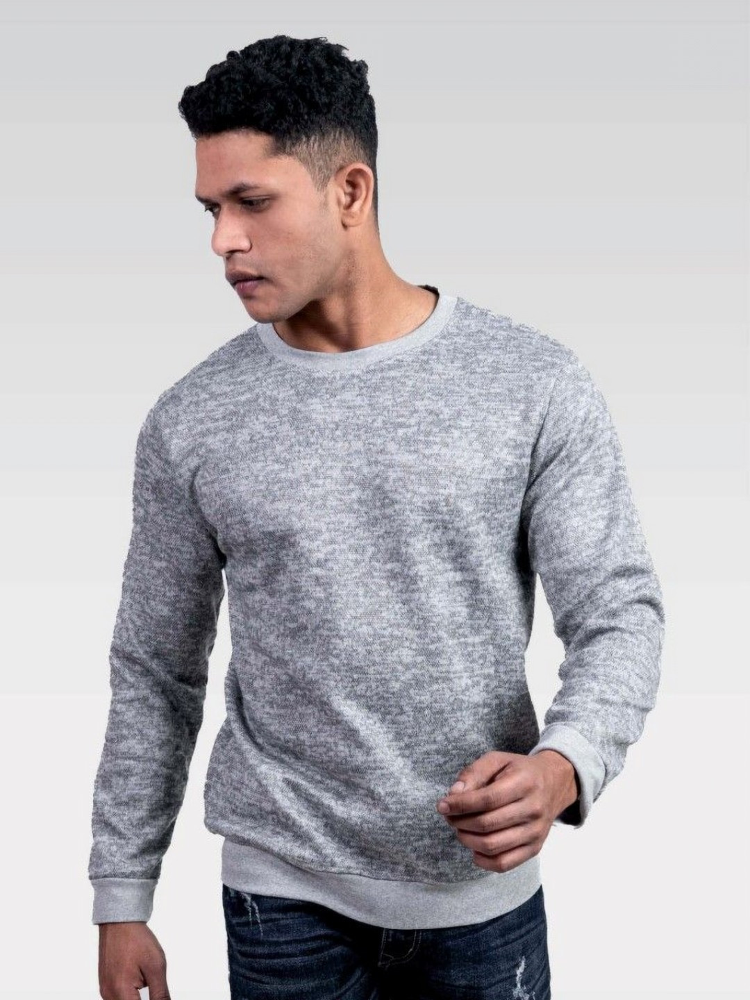 LYNX Men Milange Self Design Textured Sweatshirt