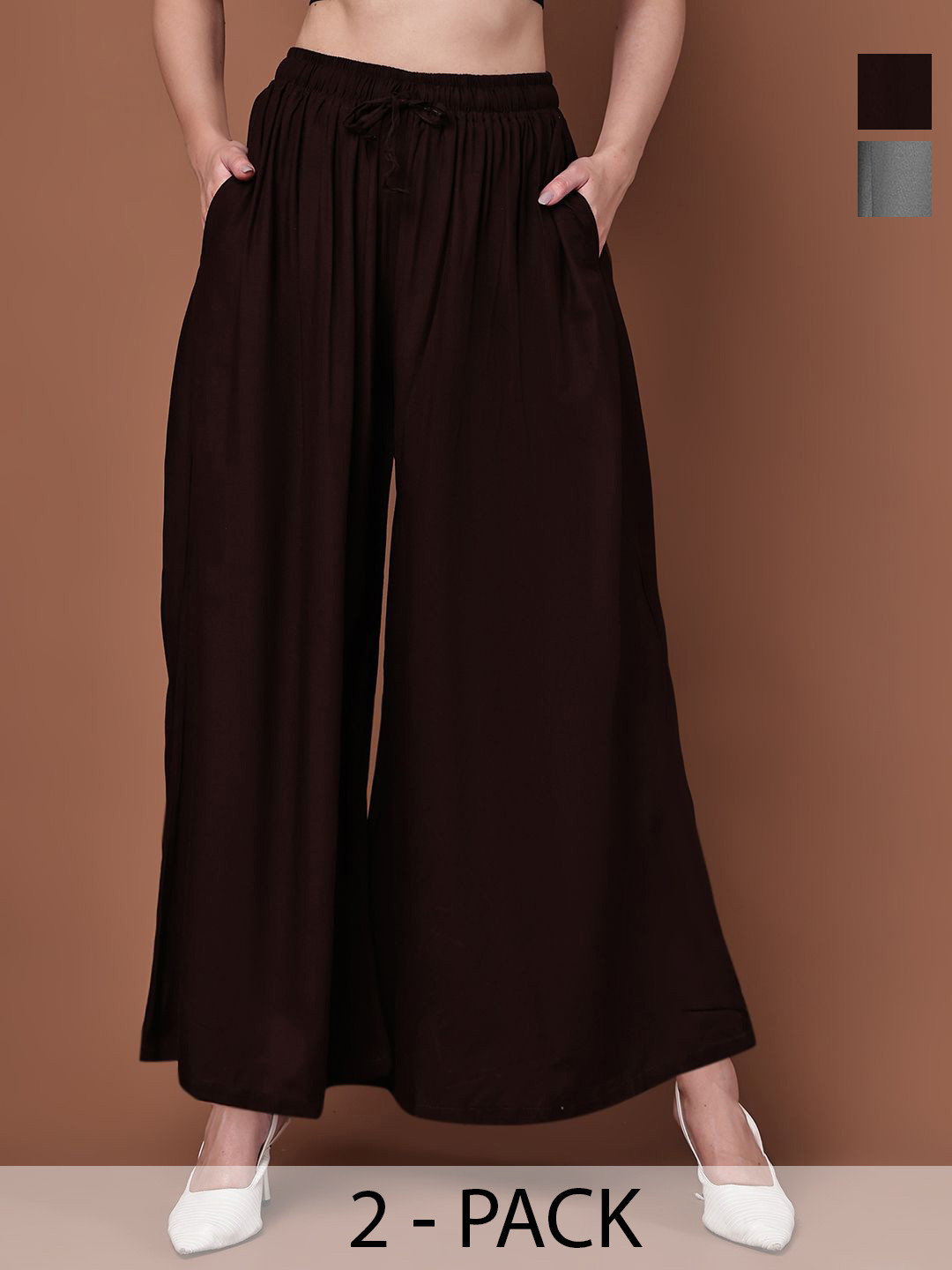 Valles365 by S.C. Pack Of 2 Flared Ethnic Palazzos