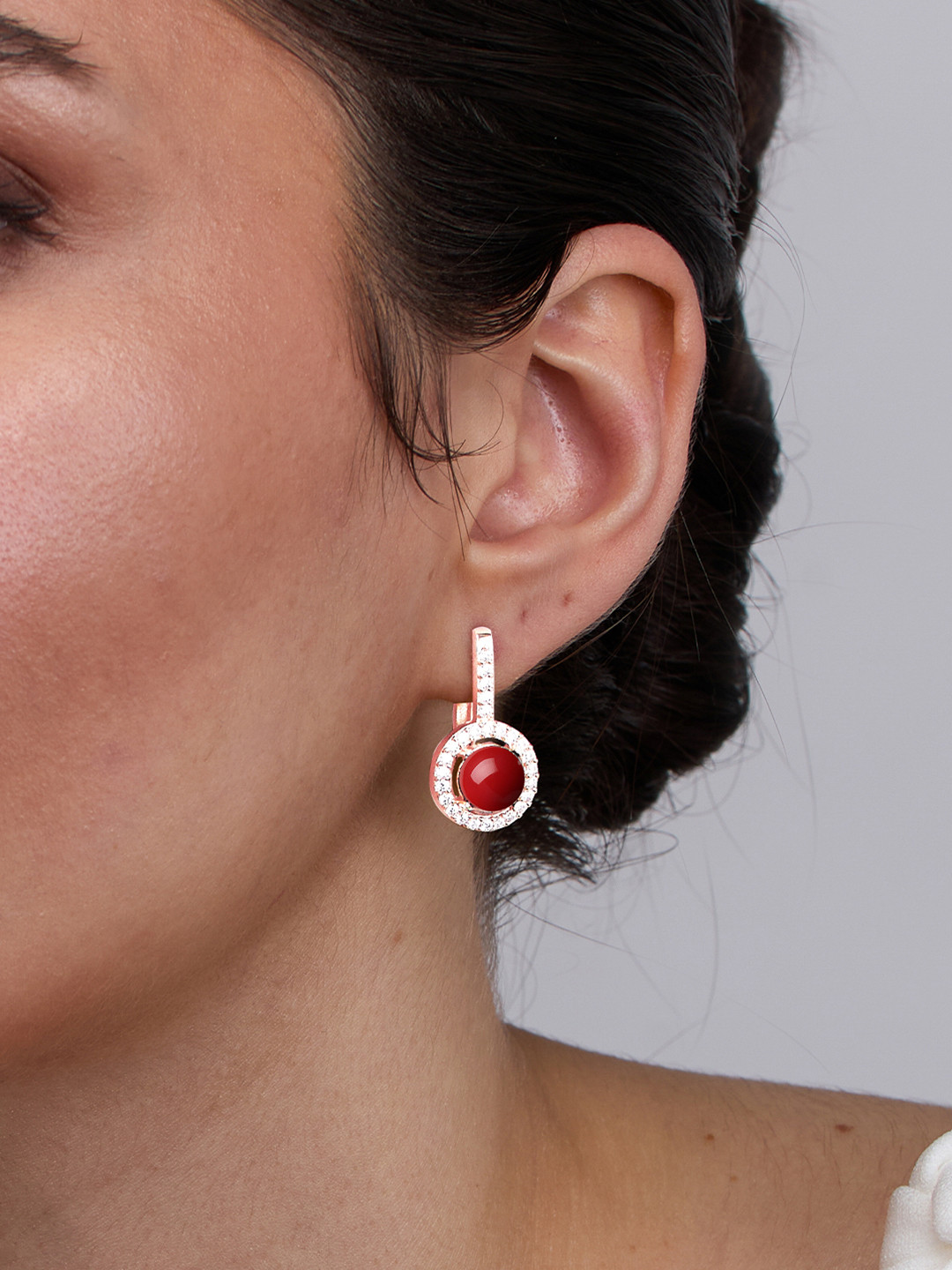 MINUTIAE 18KT Rose Gold Plated Stones Studded And Pearls Beaded Circular Hoop Earrings