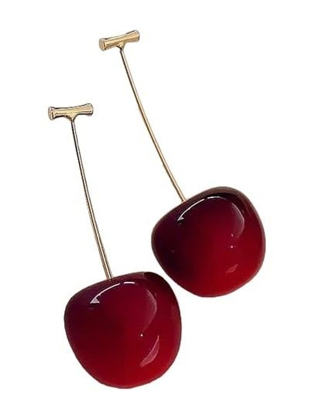 Inites Stainless Steel Gold-Plated Korean Red Cherry Shaped Drop Earrings