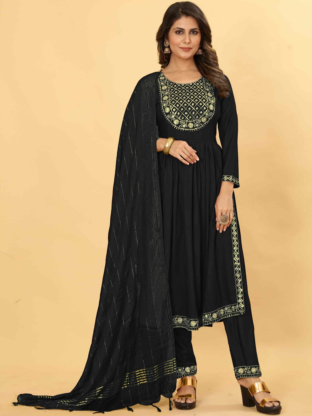 Tradenest International Women Embroidered A-Line Kurta with Trousers & Dupatta