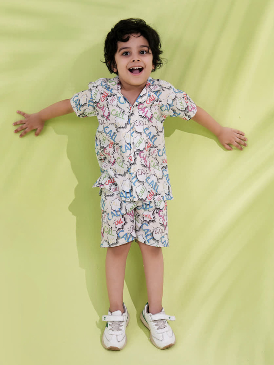 Aj DEZInES Boys Alphabet Printed Shirt Collar Pure Cotton Shirt with Shorts