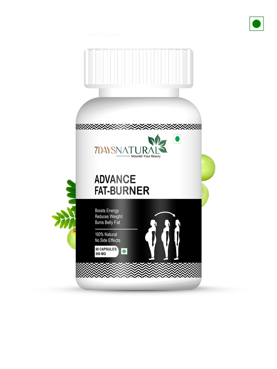 7DAYSNATURAL Advanced Fat Burner 500mg Capsules To Reduce Weight & Burn Belly Fat  - 60 Capsules
