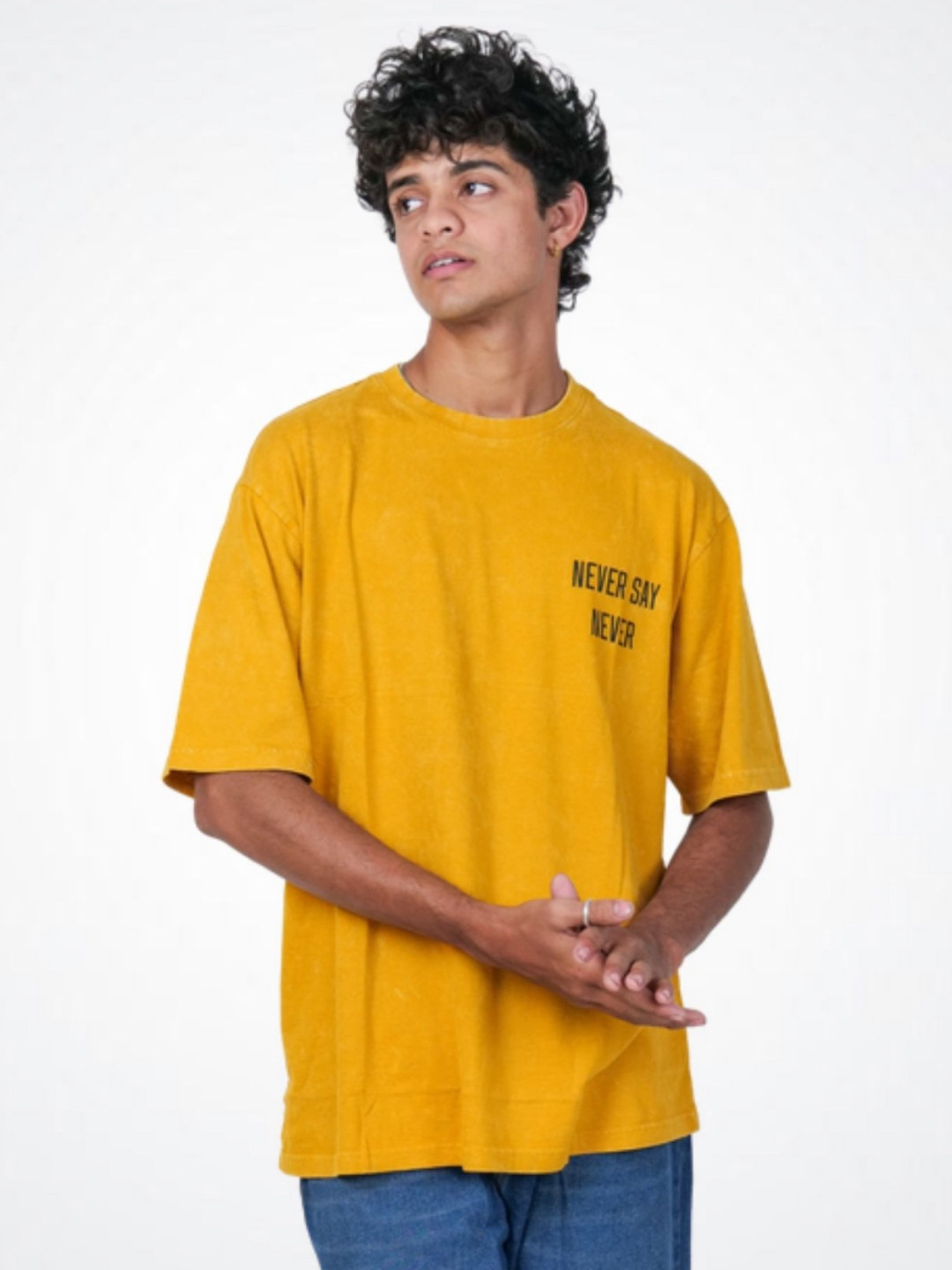 LYNX Men Typography Printed Round Neck Cotton Oversized T-shirt