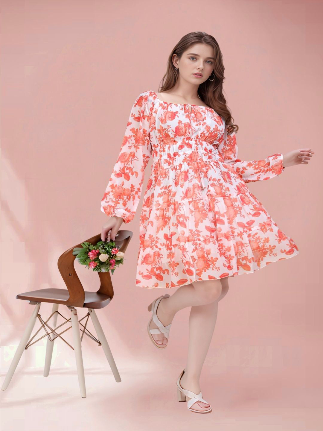 salaserkurti Women Floral Printed Tie-Up Neck Fit & Flare Dress