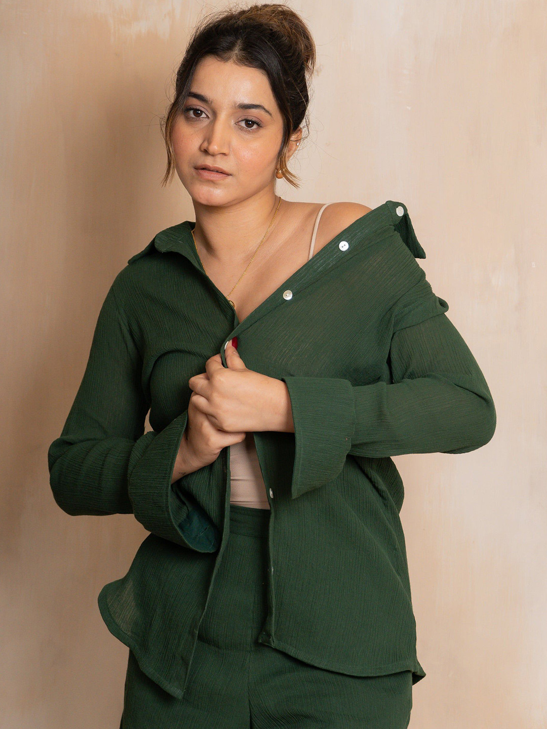 TRUE TONES Comfort Textured Spread Collar Relaxed Fit Cotton Shirt